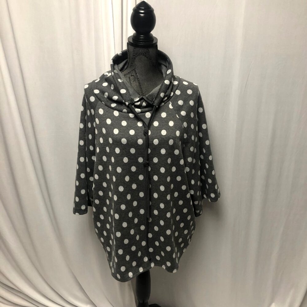 Arianna by Howards Sweatshirt Womens Size Small Medium Gray White Polka Dot Top
